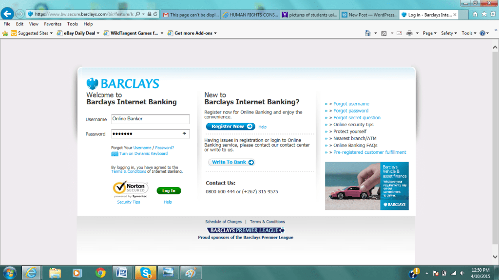 Image of Online Banking Log In Page